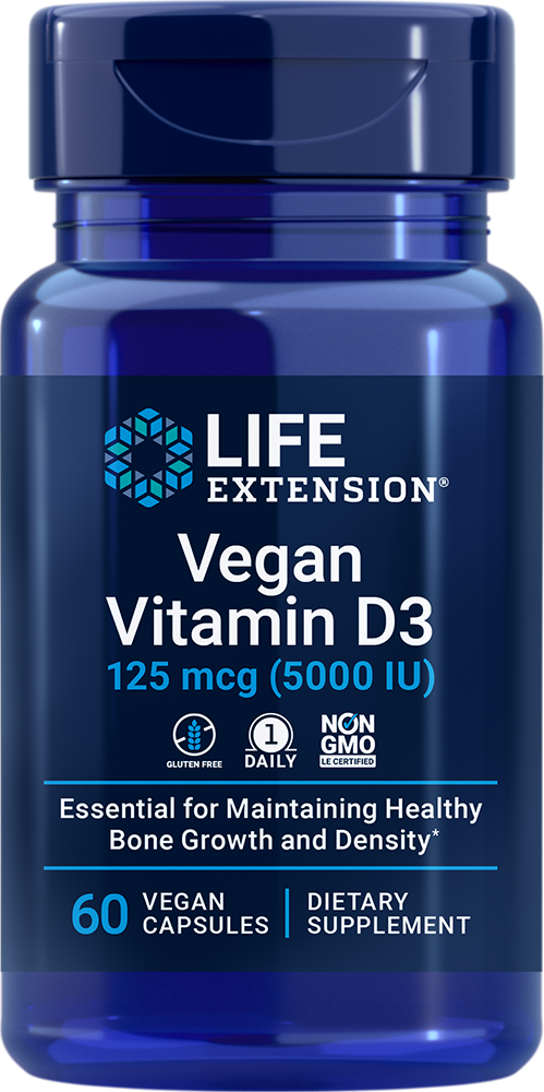 Vitamina D3 vegana, 125 mcg (5000 UI), 60 cápsulas veganas