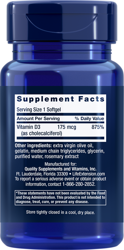 Vitamina D3, 175 mcg (7000 IU), 60 Softgels - Life Products Br