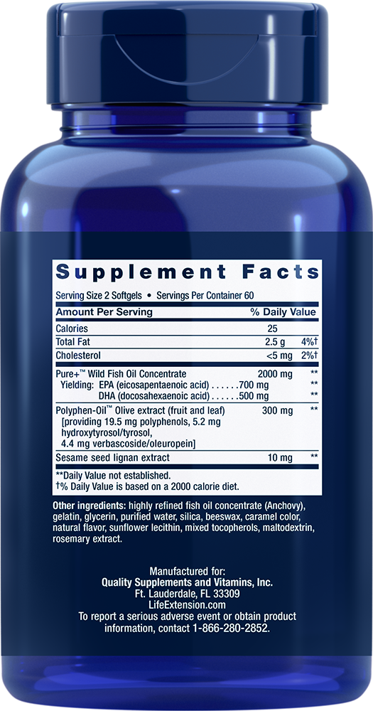 Super Omega-3 EPA/DHA Fish Oil, Sesame Lignans & Olive Extract, 120 Softgels - Life Products Br