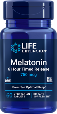 Melatonina, 6 Horas Timed Release, 750 mcg, 60 Cápsulas Vegetarianas