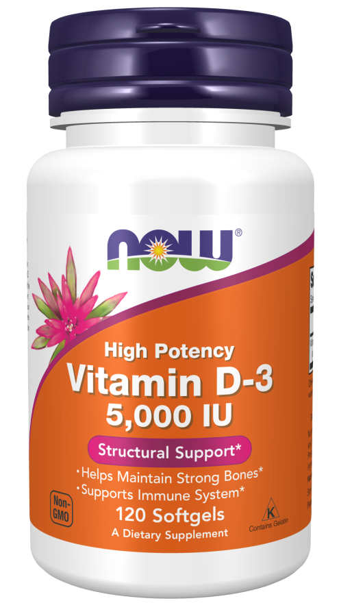 Vitamina D-3 5000 UI, 120 Softgels - NOW