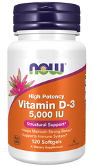 Vitamina D-3 5000 UI, 120 Softgels - NOW