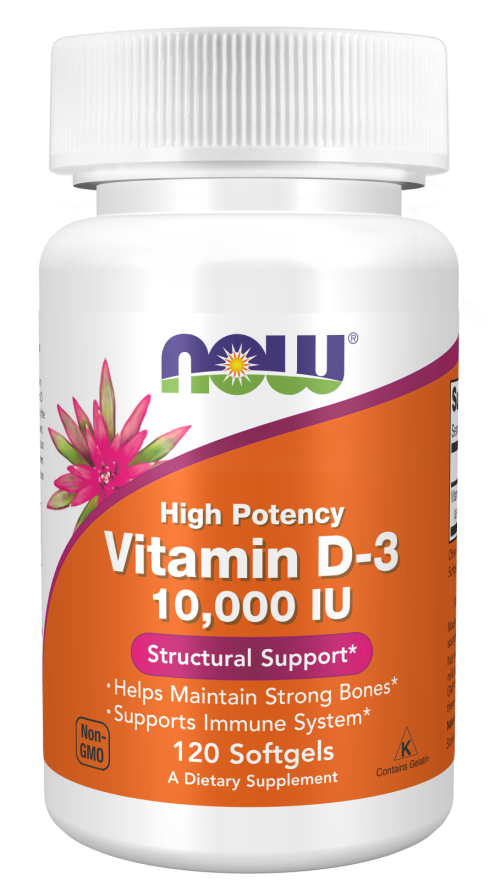 Vitamina D-3 10.000 UI, 120 Softgels - NOW