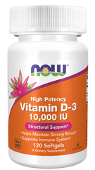 Vitamina D-3 10.000 UI, 120 Softgels - NOW