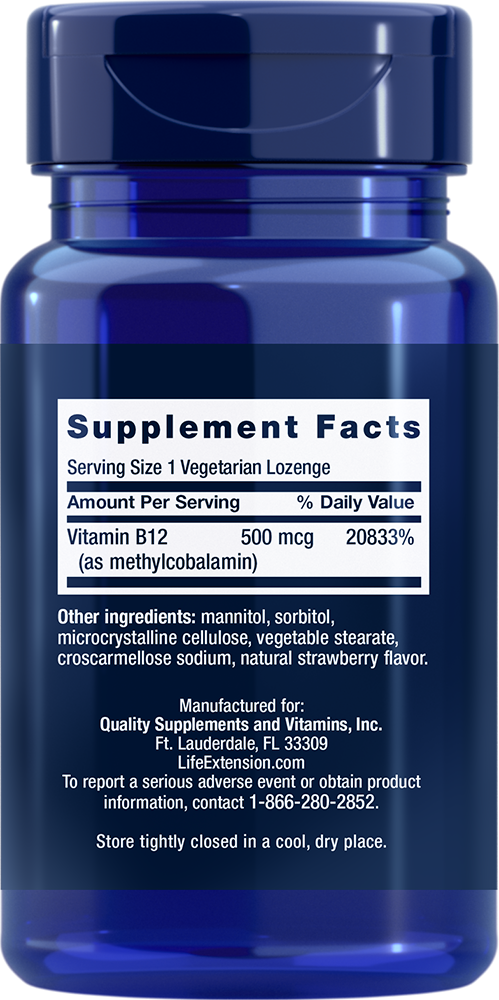 Vitamin B12 Methylcobalamin, 500 mcg, 100 vegetarian lozenges - Life Products Br