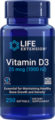 Vitamin D3, 25 mcg (1000 IU), 250 Softgels - Life Products Br
