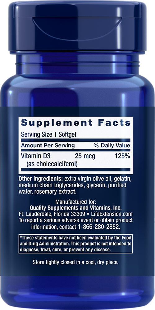 Vitamin D3, 25 mcg (1000 IU), 90 Softgels - Life Products Br