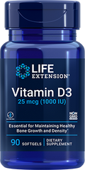Vitamin D3, 25 mcg (1000 IU), 90 Softgels - Life Products Br