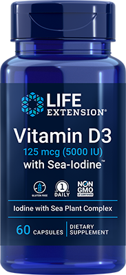 Vitamin D3 with Sea-Iodine™, 125 mcg (5000 IU), 60 Cápsulas - Life Products Br