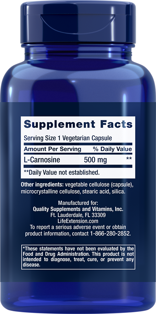Carnosine, 500 mg, 60  Cápsulas Vegetarianas - lifeproductsbr