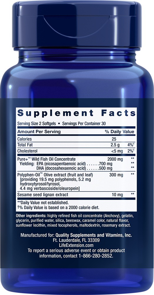 Super Omega-3 EPA/DHA Fish Oil, Sesame Lignans & Olive Extract, 60 Softgels - Life Products Br
