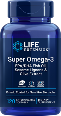 Super Omega-3 EPA/DHA Óleo de Peixe, Gergelim Lignans & Extrato de Oliva (Revestimento Entérico), 120 Softgels com revestimento entérico - Life Products Br