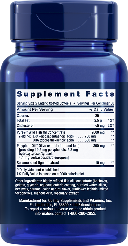 Super Omega-3 EPA/DHA Fish Oil, Sesame Lignans & Olive Extract (Enteric Coated), 60 enteric-coated Softgels - Life Products Br