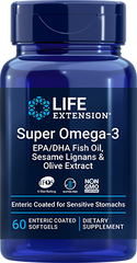 Super Omega-3 EPA/DHA Fish Oil, Sesame Lignans & Olive Extract (Enteric Coated), 60 enteric-coated Softgels - Life Products Br