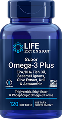 Super Omega-3 Plus EPA/DHA Fish Oil, Sesame Lignans, Olive Extract, Krill & Astaxanthin, 120 Softgels - Life Products Br
