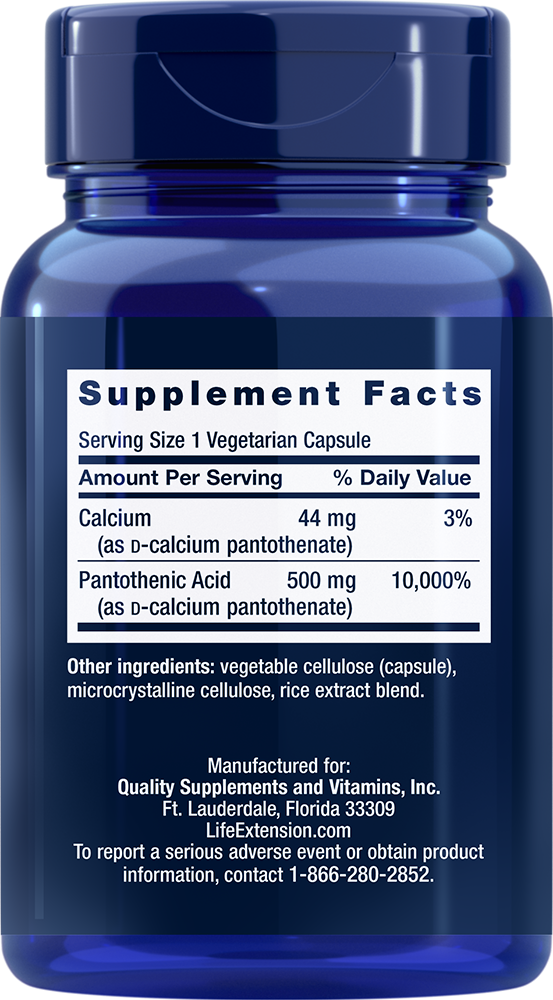 Pantothenic Acid, 500 mg, 100 Cápsulas Vegetarianas - Life Products Br